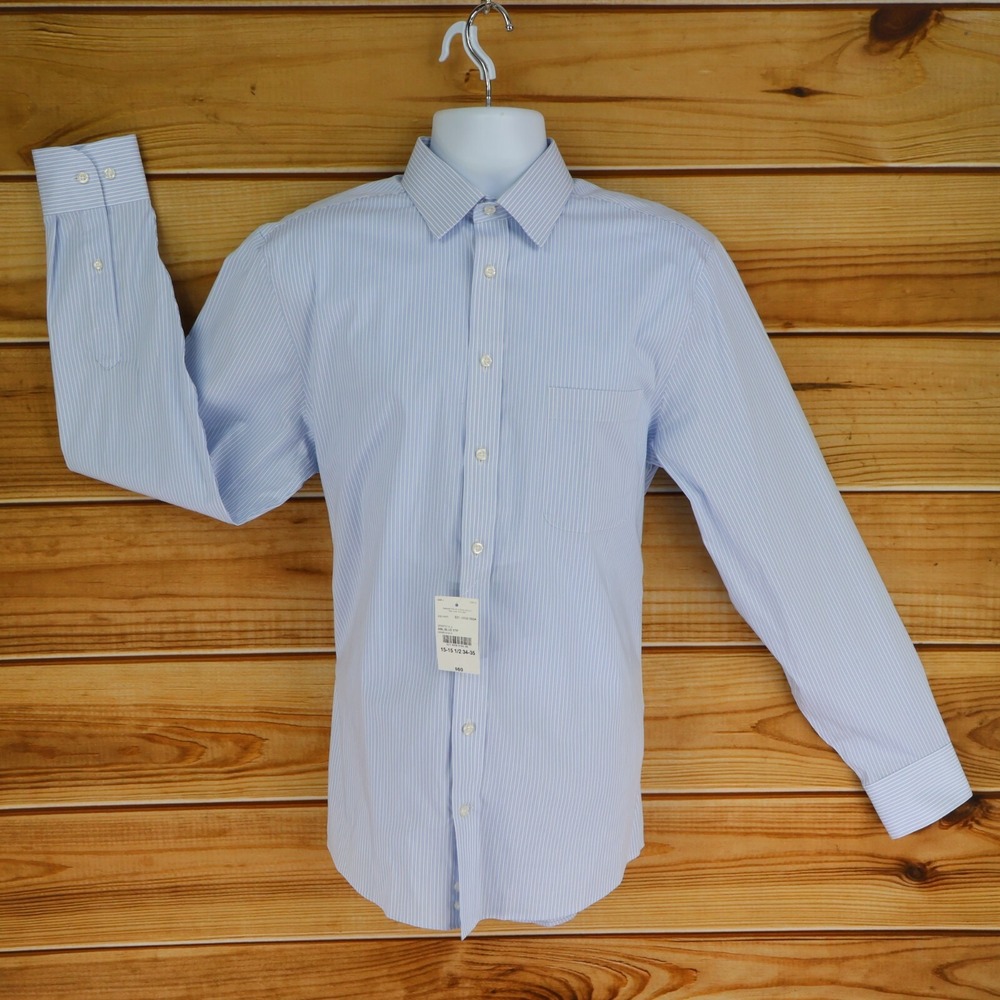 Stafford Dress Shirt Smart Tech Mens M Light Blue Striped Point Collar NWT $60